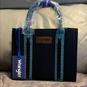Wrangler Black and Teal Tote Bag with Crossbody Strap